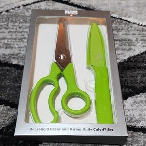 KUHN RIKON COLORI SET GREEN STAINLESS STEEL HOUSEHOLD SHEARS & PARING KNIFE